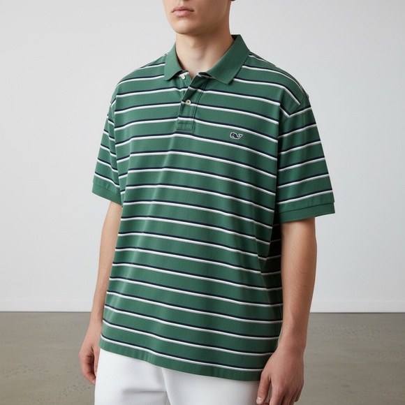 Vineyard Vines Green and White Striped Polo Shirt - Picture 2 of 4